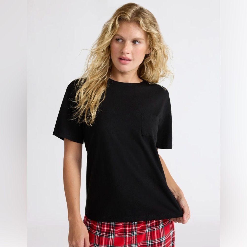 Joyspun Black Soot Short Sleeve Pull On Sleep Lounge  T-Shirt